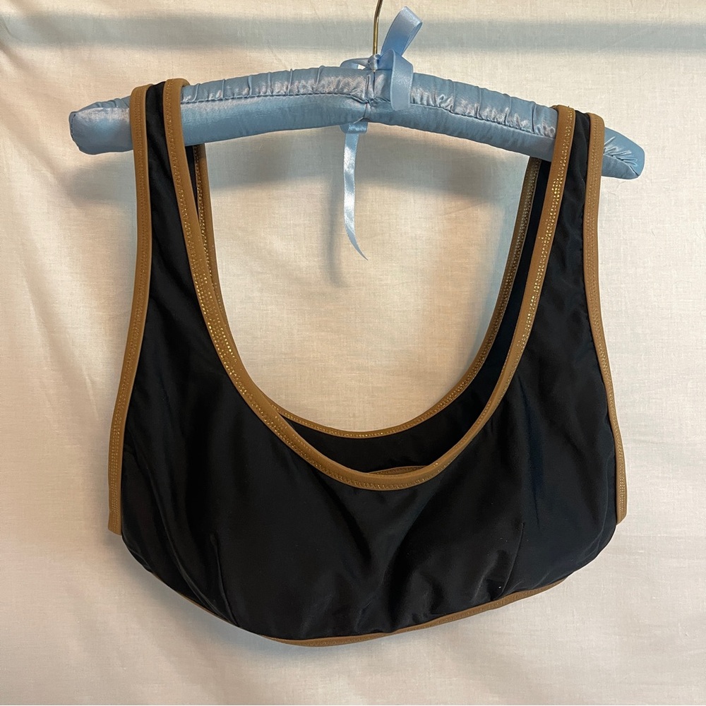 Aerie padded black with gold sparkle sports-bra style bikini top - size XL